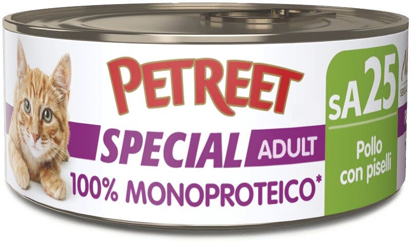 Petreet Monoproteico Pollo Con Piselli Cibo Umido Gatto Adulto Barattolo 60g