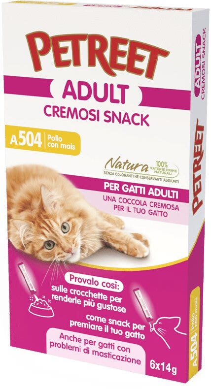 Petreet Snack Poulet et maïs, nourriture humide pour chat adulte, 6 sachets