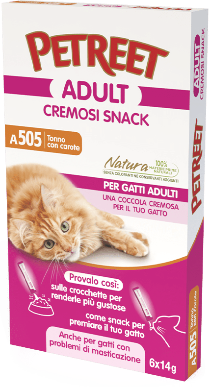 Petreet Snack Tonno Con Carote Cibo Umido Gatto Adulto 6 Bustine