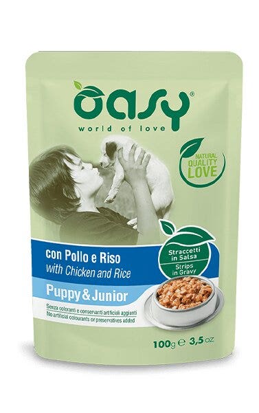 Oasy Lanières en sauce au poulet et au riz pour chatons, sachet de 100 g