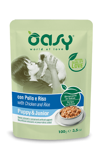 Oasy Lanières en sauce au poulet et au riz pour chatons, sachet de 100 g
