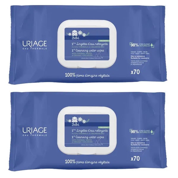 Uriage Bebe Salviette Detergenti All'Acqua 70+70 Pezzi