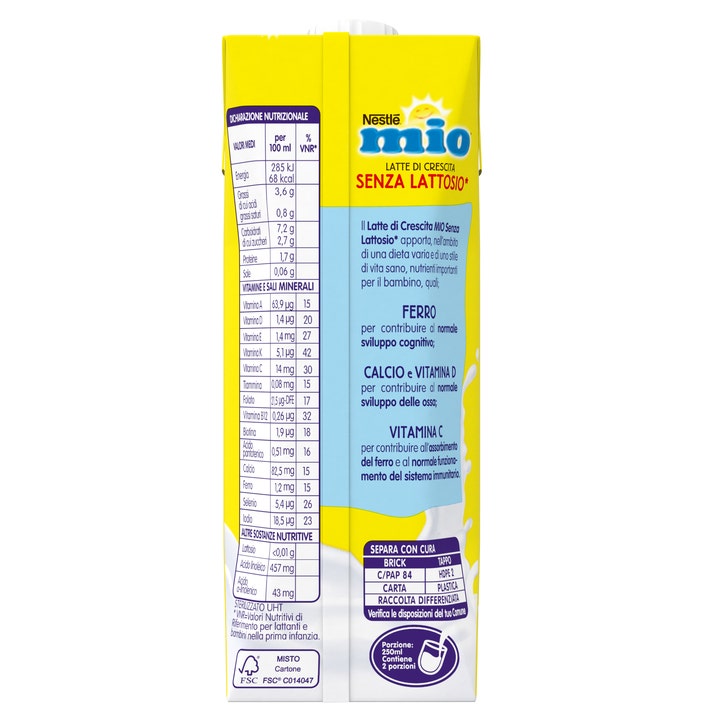 Nestlé Mio Latte Di Crescita Senza Lattosio Liquido Brick 500ml
