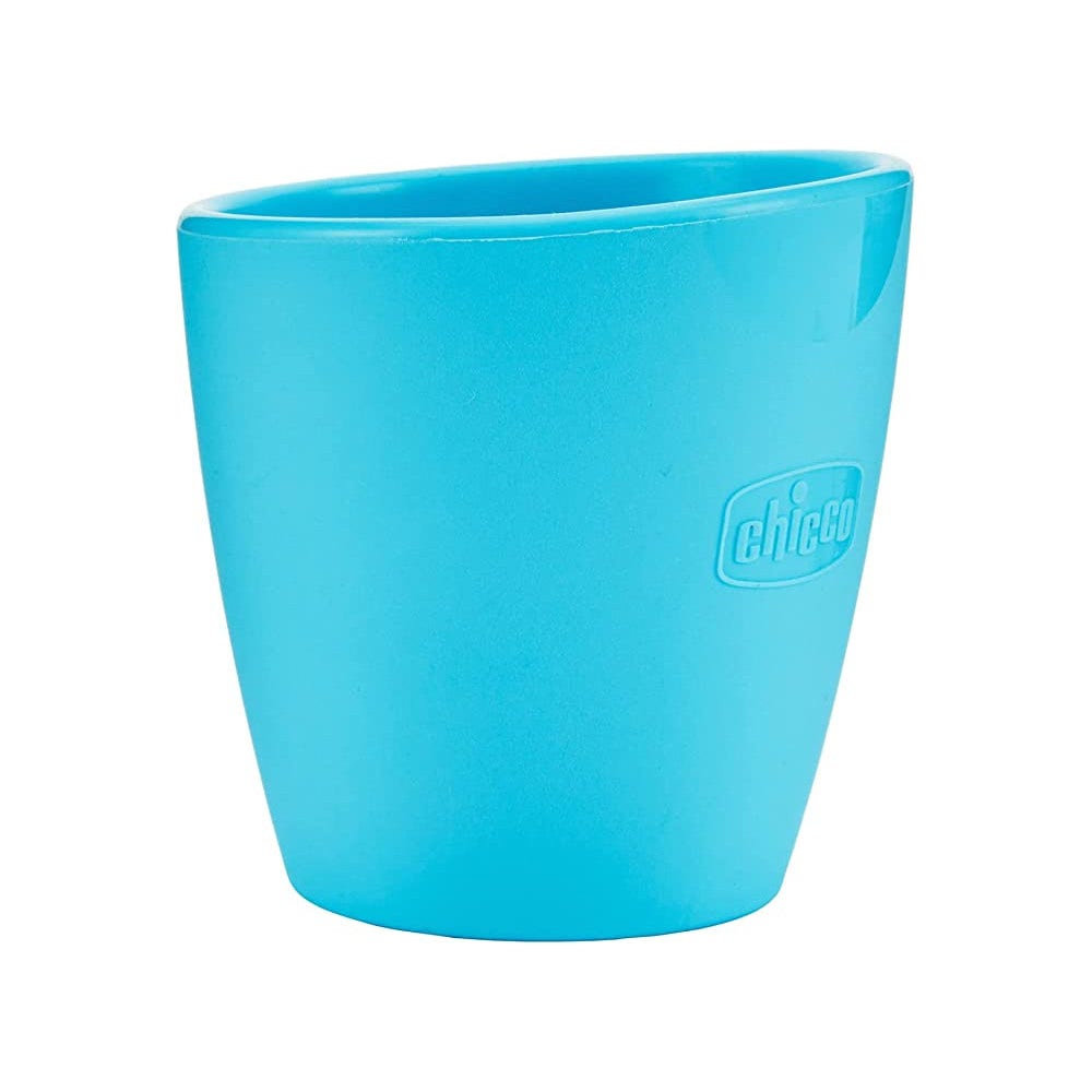 Chicco Easy Mug, tasse en silicone bleu clair, 6 mois+