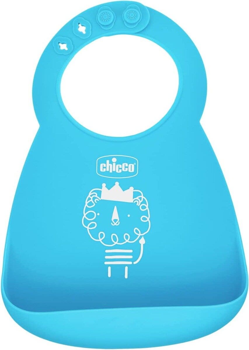 Chicco Bavoir en silicone Easy Roll, couleur bleu clair, 6 mois+