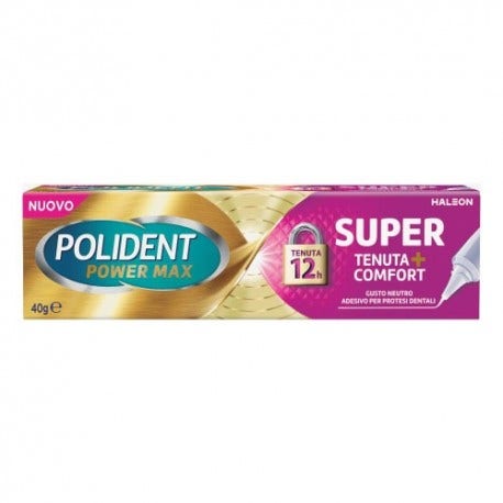 Polident Super Tenuta + Comfort Adhésif pour prothèses dentaires, tenue quotidienne, goût neutre, 40 g