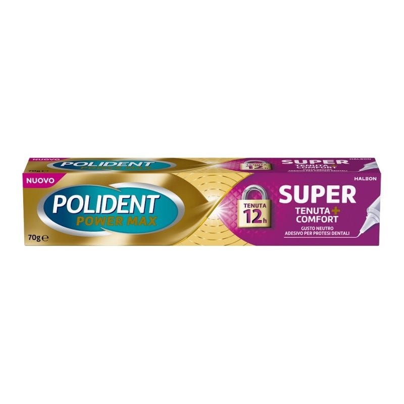Polident Super Tenuta + Comfort Adhésif pour prothèses dentaires, tenue quotidienne, goût neutre, 70 g