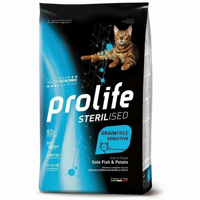 Prolife Cat Sterilised Grain Free Croquettes pour chats adultes Sole et pommes de terre 1,5 kg