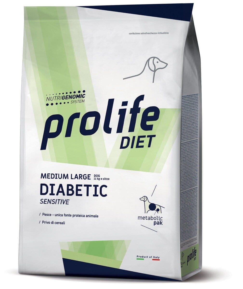 Prolife Dog Diet Diabetic Sensitive Croquettes pour chiens de taille moyenne/grande, sac de 8 kg
