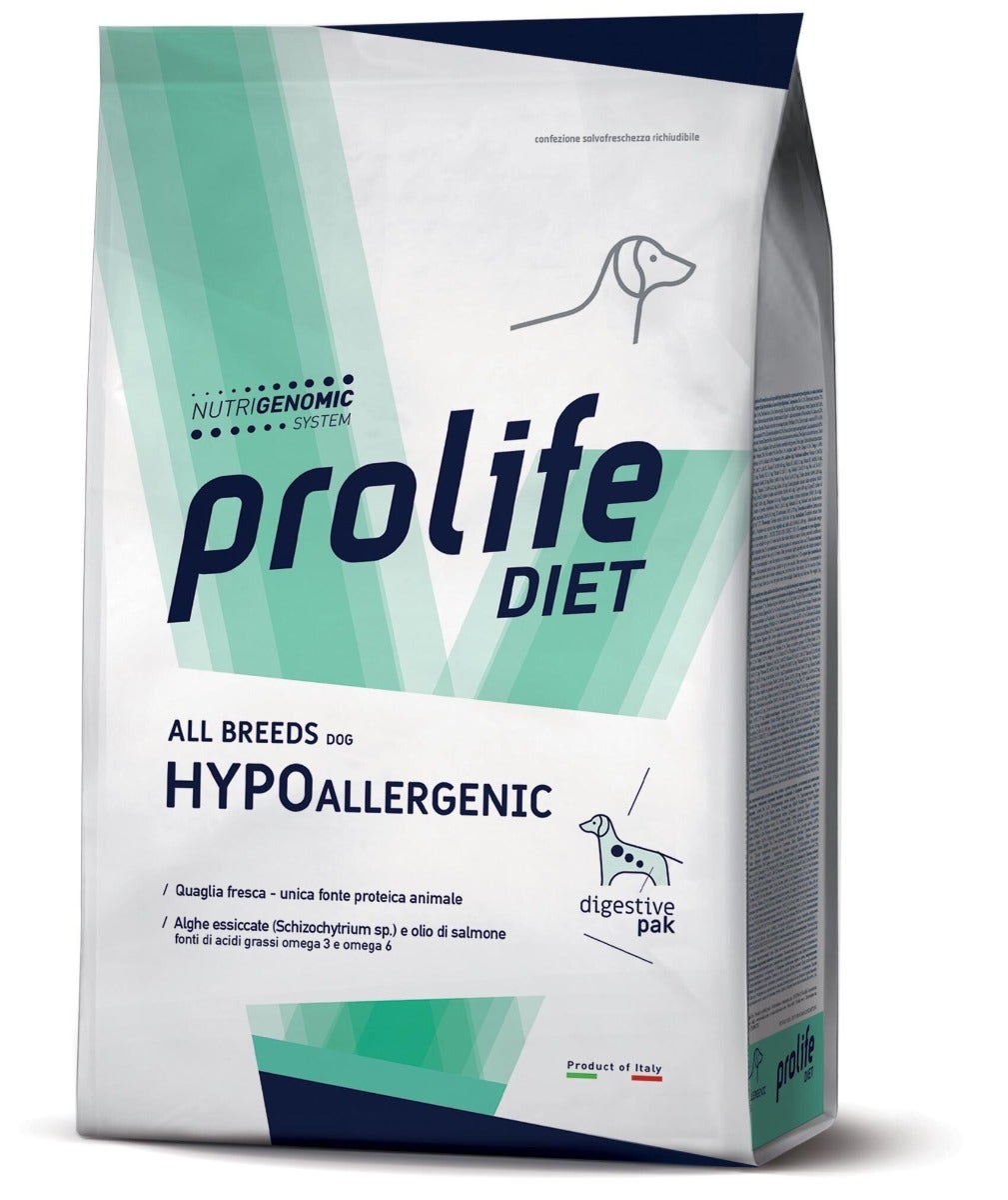 Prolife Dog Diet Hypoallergenic Caille Croquettes pour chiens de toutes races 8 kg
