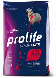 Prolife Dog Grain Free Sensitive Bœuf & Pomme de terre Nourriture sèche pour chiens adultes de taille moyenne/grande Sac de 10 kg