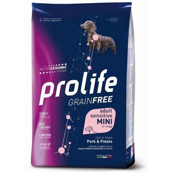Prolife Grain Free Adult Sensitive Porc & Pomme de terre Croquettes pour chiens de petite taille Sac de 2 kg