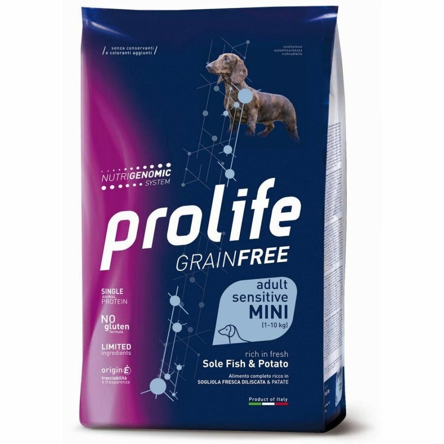 Prolife Dog Grain Free Sensitive Sole et Pommes de terre pour chiens adultes de petite taille, sac de 7 kg