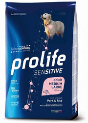 Prolife Dog Sensitive Porc & Riz Croquettes pour chiens adultes de taille moyenne/grande Sac de 10 kg