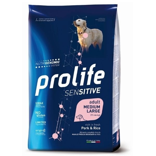 Prolife Sensitive Adult Medium/Large Pork & Rice Croquettes pour chiens de grande taille Sac de 2,5 kg