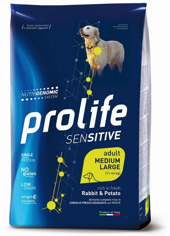 Prolife Dog Sensitive Lapin & Pomme de terre - Croquettes pour chiens adultes de taille moyenne/grande - Sac de 10 kg