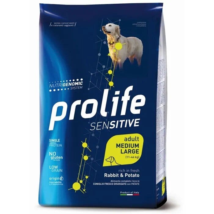 Prolife Dog Sensitive Lapin & Pomme de terre - Croquettes pour chiens adultes de taille moyenne/grande - Sac de 10 kg