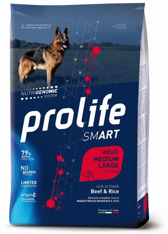 Prolife Dog Smart Bœuf & Riz, croquettes pour chiens adultes de taille moyenne/grande, sac de 12 kg