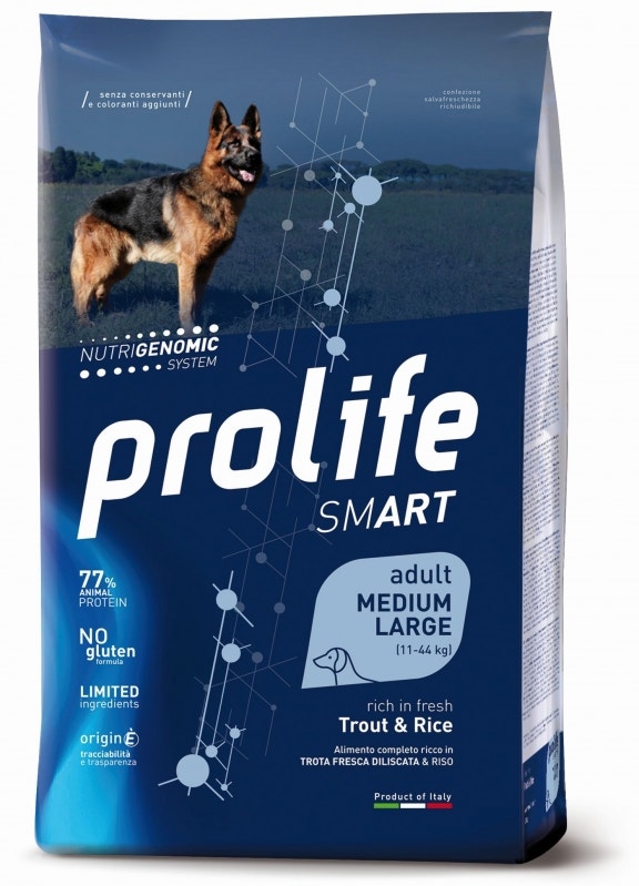 Prolife Dog Smart Trout & Rice Croquettes pour chiens adultes de taille moyenne/grande, sac de 12 kg