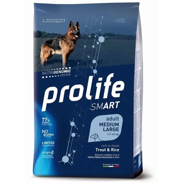 Prolife Dog Smart Trout & Rice Croquettes pour chiens adultes de taille moyenne/grande, sac de 12 kg