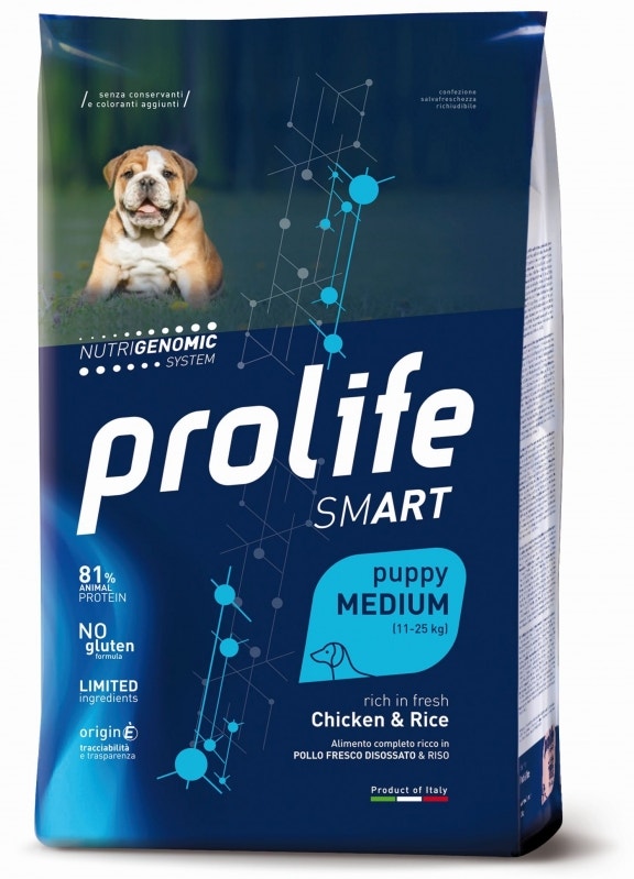 Prolife Dog Smart Poulet & Riz Croquettes pour chiots de taille moyenne, sac de 2,5 kg