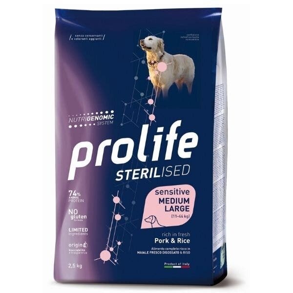 Prolife Dog Sterilised Sensitive Adult Medium/Large Porc & Riz 2,5 kg
