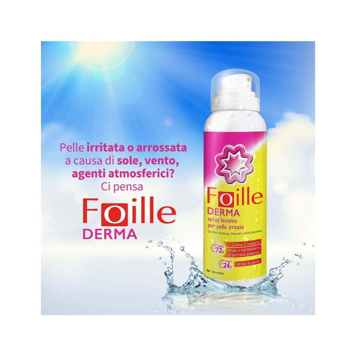 Foille Derma Spray réparateur cutané, après-soleil pour peaux rougies et sèches, s'utilise même à l'envers 150 ml