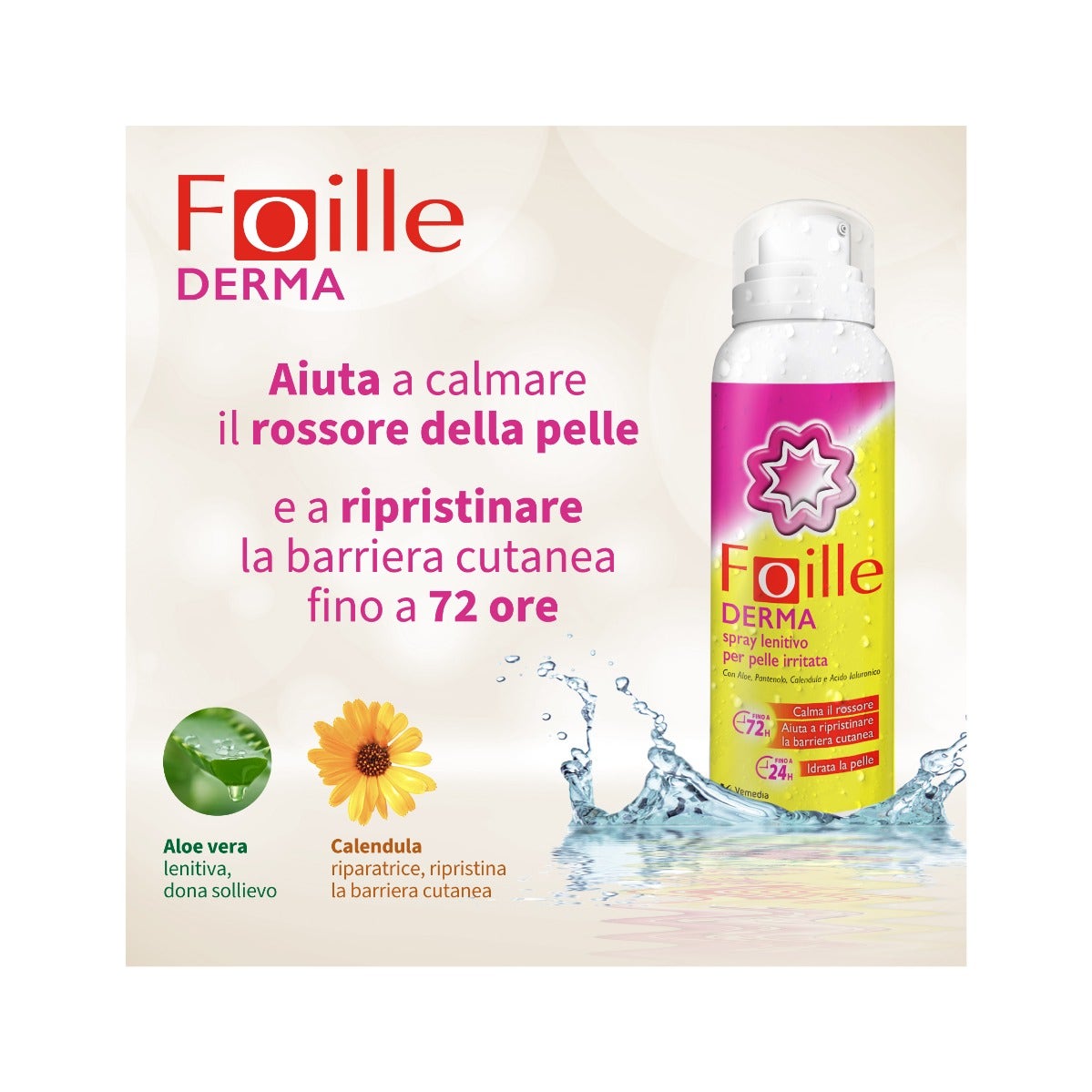 Foille Derma Spray réparateur cutané, après-soleil pour peaux rougies et sèches, s'utilise même à l'envers 150 ml