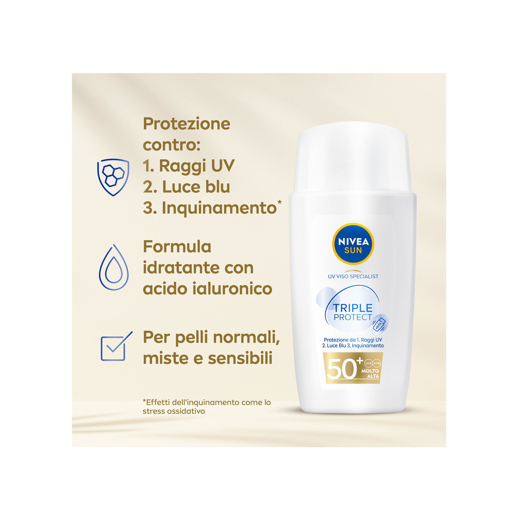 Nivea Sun Crème solaire visage Triple Protection SPF 50+ Fluide ultra-léger 40 ml