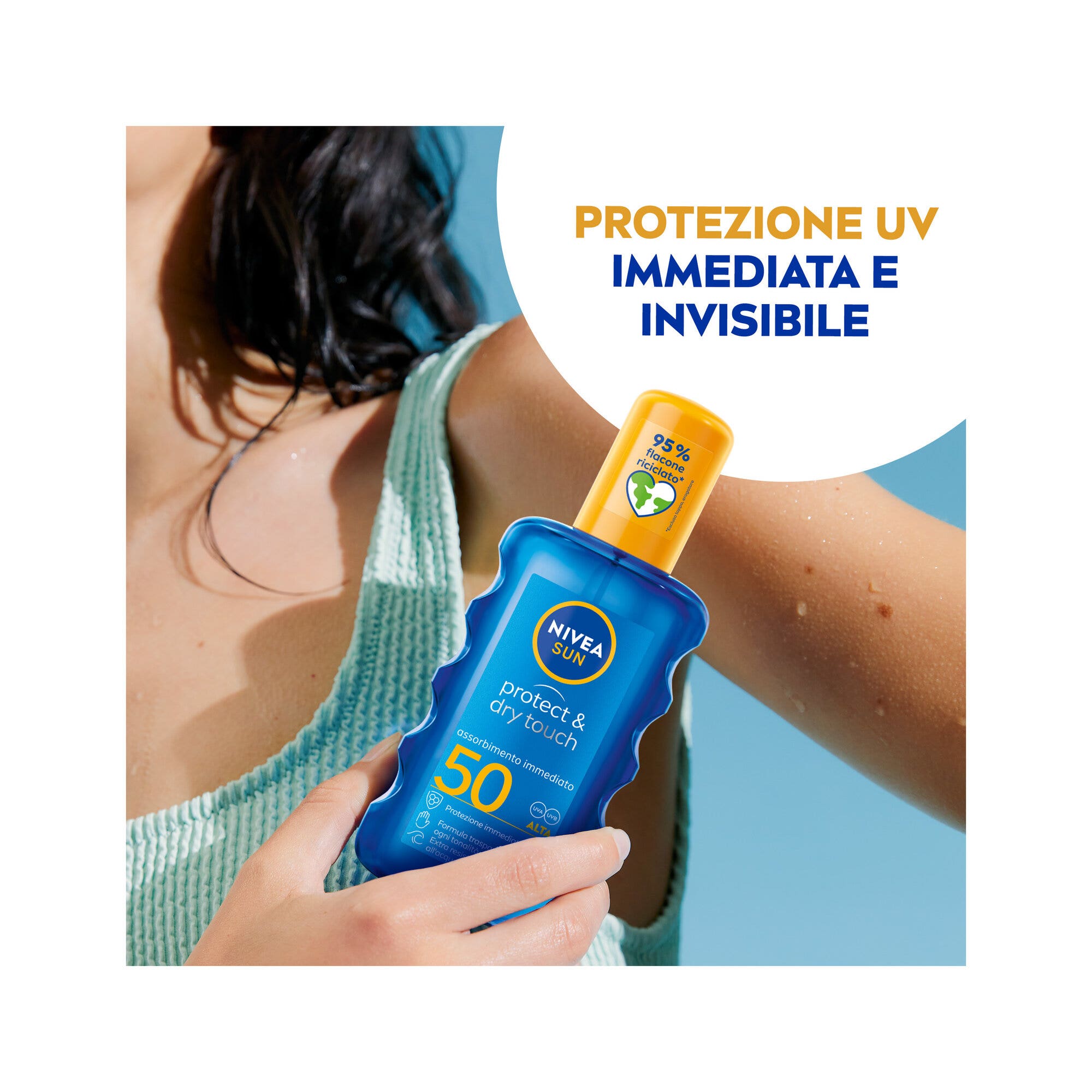 Nivea Sun Spray Solare Protect & Dry Touch Fp50 Crema Solare 100% Trasparente Per Sportivi 200ml