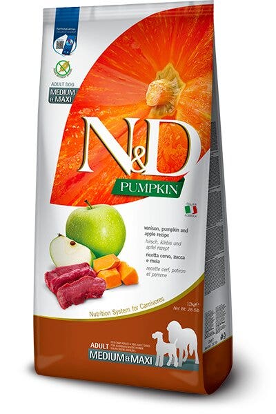 Farmina N&D Pumpkin Croquettes au cerf, à la citrouille et à la pomme pour chiens adultes de très grande taille 12 kg