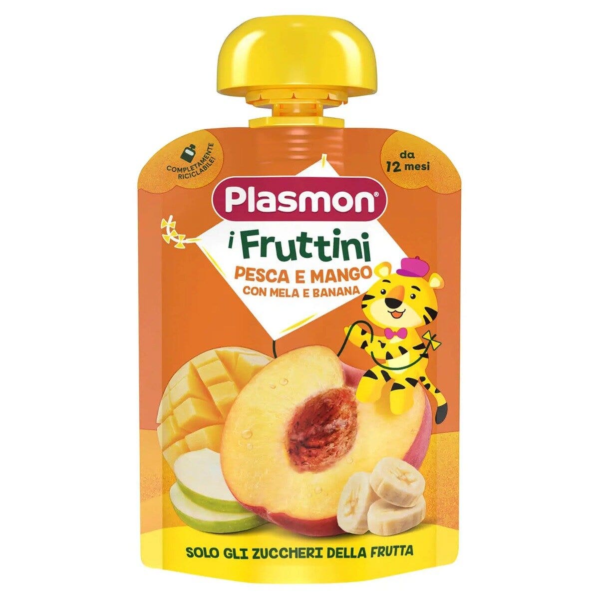 Plasmon I Fruttini Pêche/Mangue avec Pomme et Banane 130 g 12 mois+