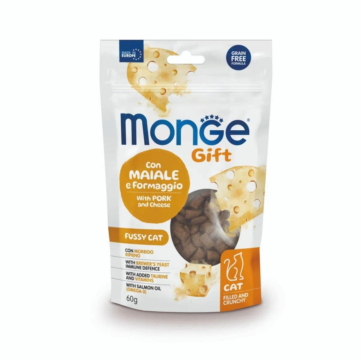 Monge Filled And Crunchy Snack pour chats au porc et au fromage 60 g