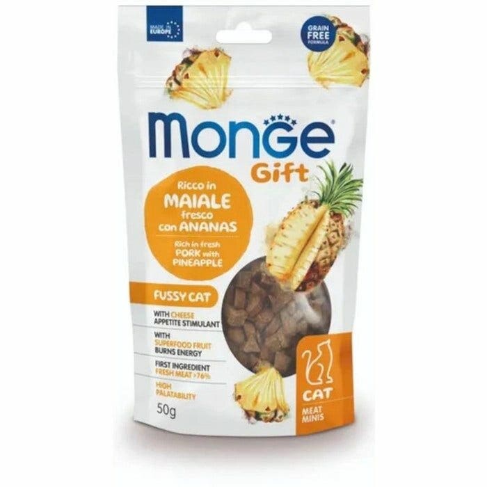 Monge Meat Minis pour chats difficiles, riches en porc, à l'ananas et au fromage 50 g