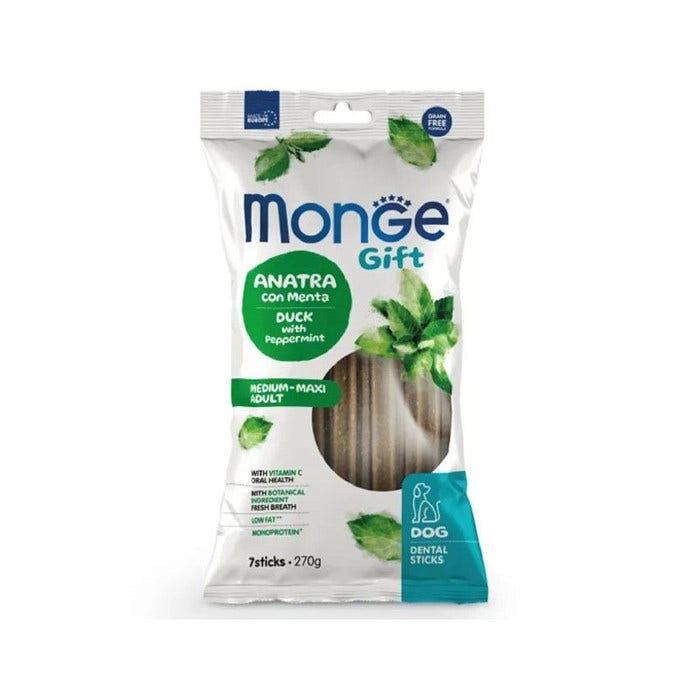 Monge Dental Sticks Canard à la menthe pour chiens adultes de taille moyenne/grande 270 g