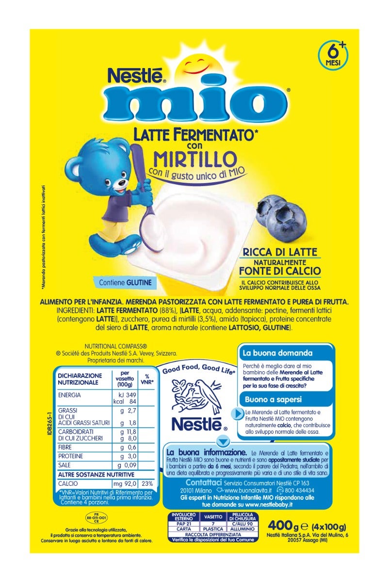 Nestlé Mio Merenda Latte Fermentato Mirtillo 4 Vasetti Da 100g