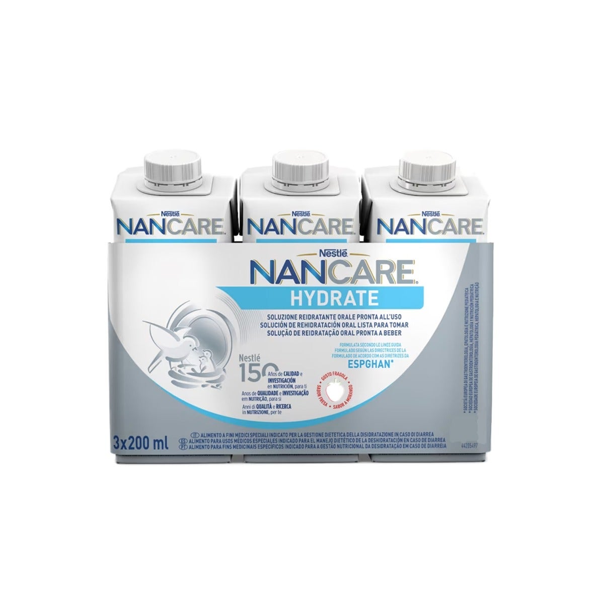 Nestlé Nancare Hydrate Aliment à usage médical spécial à la fraise, 3 briques de 200 ml