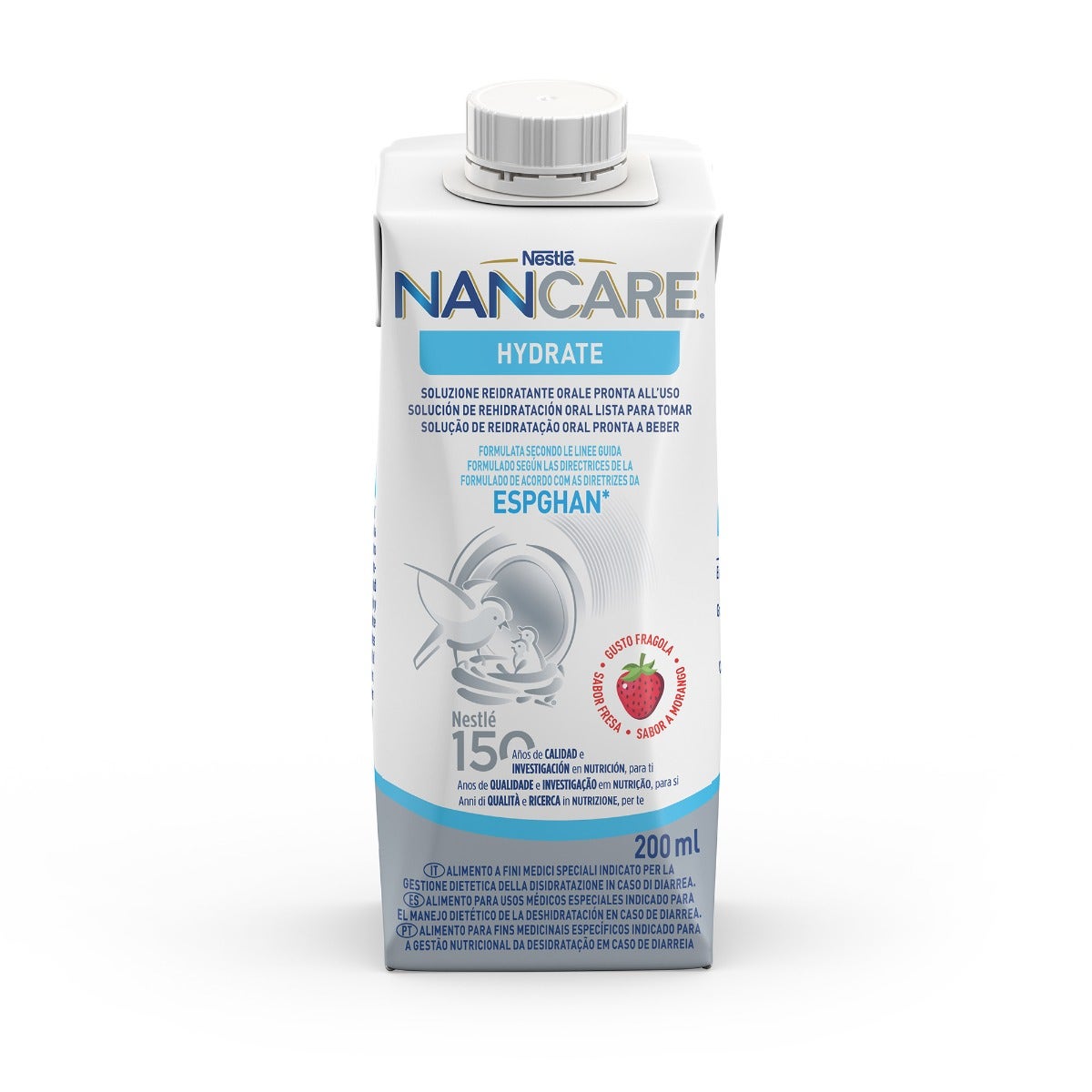 Nestlé Nancare Hydrate Aliment à usage médical spécial à la fraise, 3 briques de 200 ml
