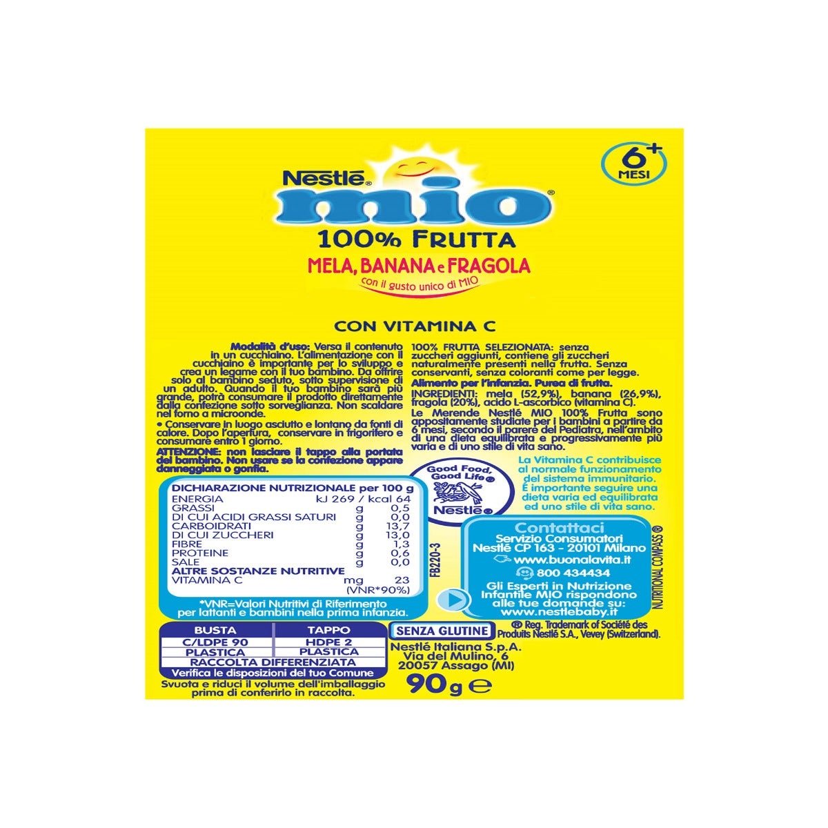 Nestlé Mio Merenda 100% Frutta Mela Banana E Fragola Da Spremere Pouch 90ml