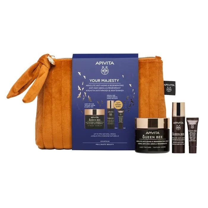 Apivita Cofanetto Queen Bee Crema Anti-età Assoluta Texture Leggera+Siero Anti-età Assoluto 10ml+Contorno Occhi 2ml