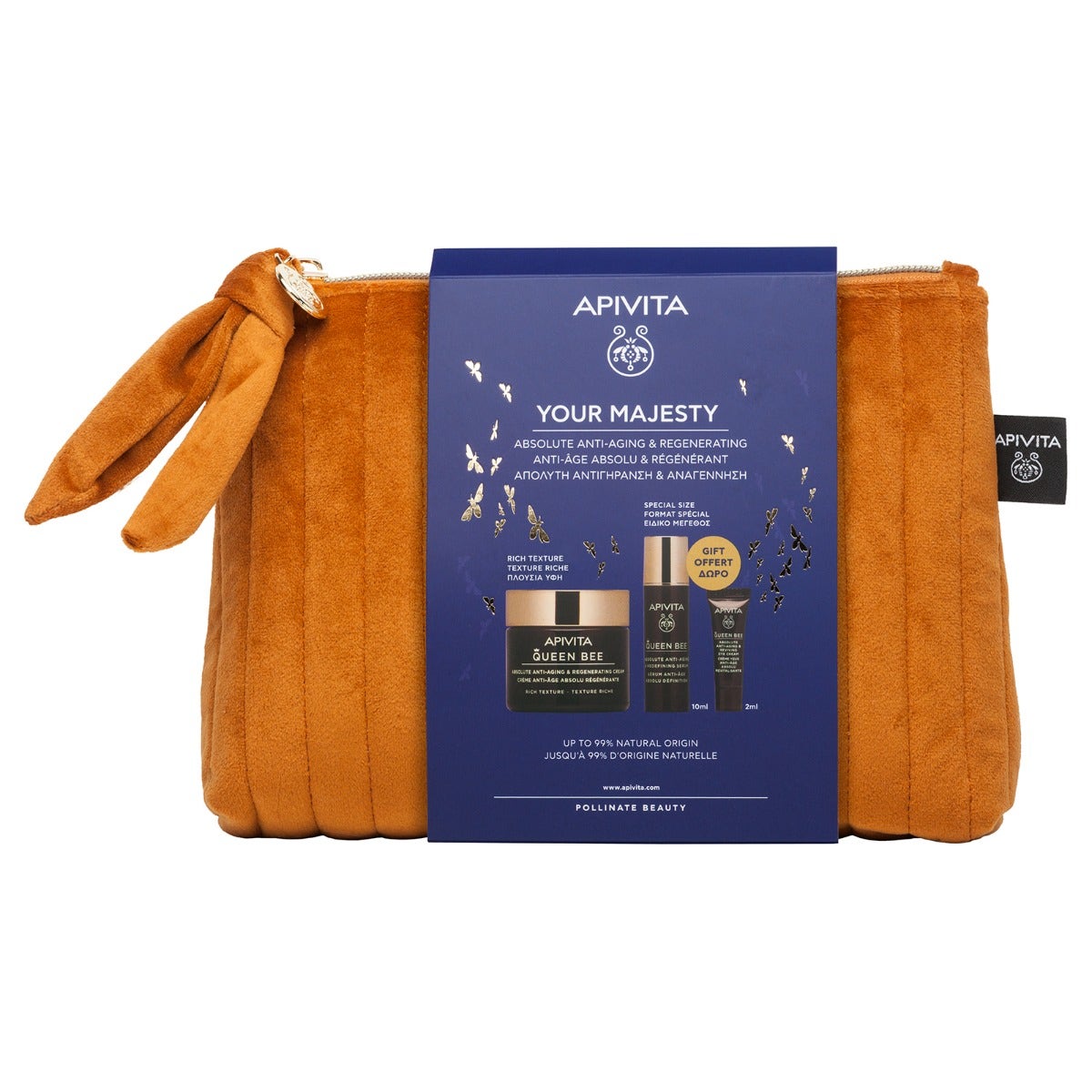 Apivita Cofanetto Queen Bee Crema Anti-età Assoluta Texture Ricca+Siero Anti-età Assoluto 10ml+Contorno Occhi 2ml