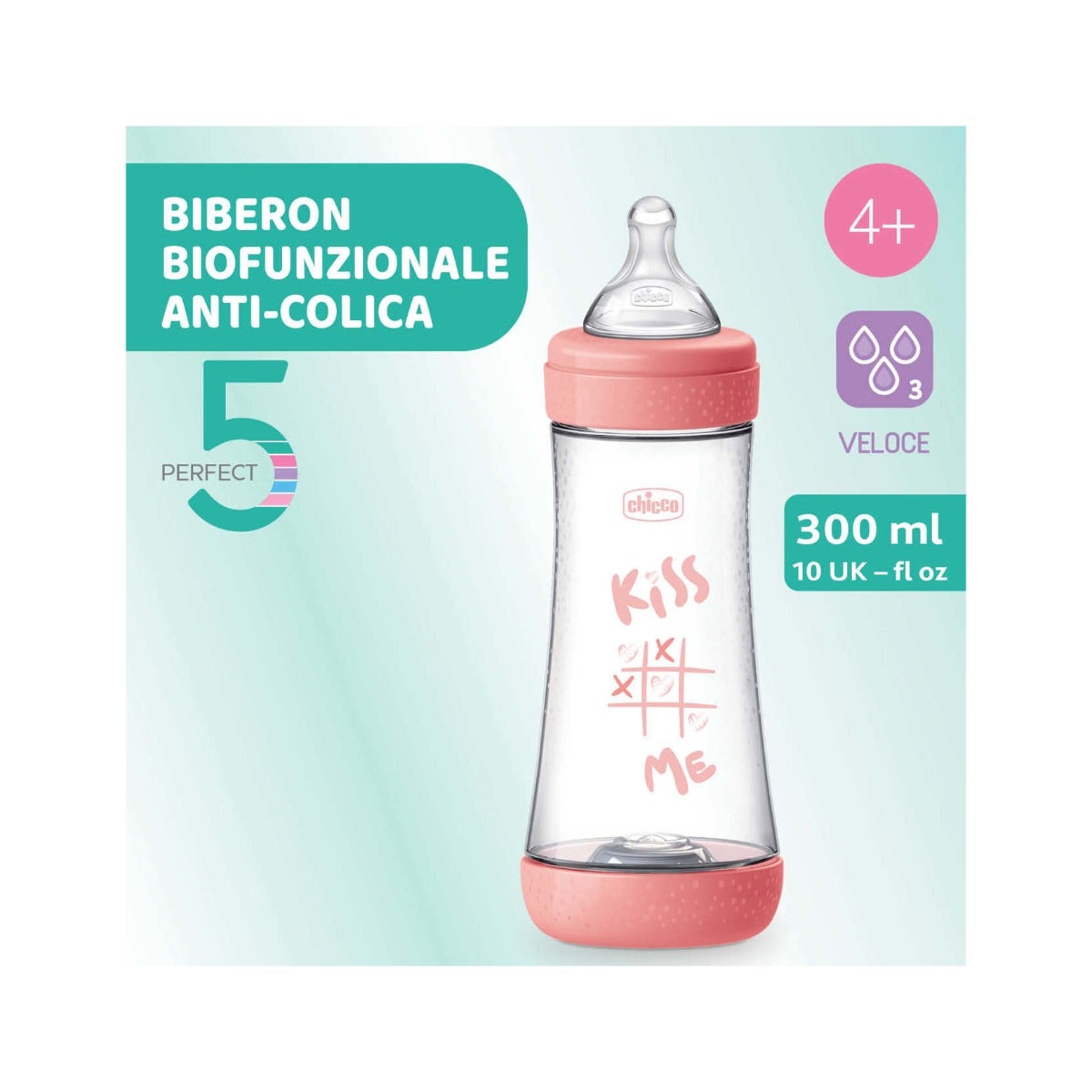 Chicco Biberon Perfect 5 Rose Débit Rapide 300 ml 4M+