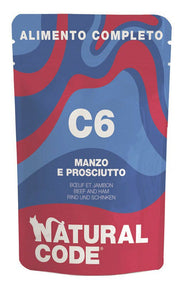 Natural Code C6 Bœuf et Jambon pour Chats Adultes Sachet 70 g