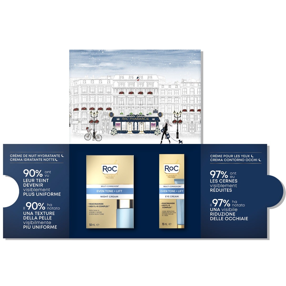 Roc Even Tone + Lift Crema Viso Idratante Notte 50ml + Contorno Occhi 15ml