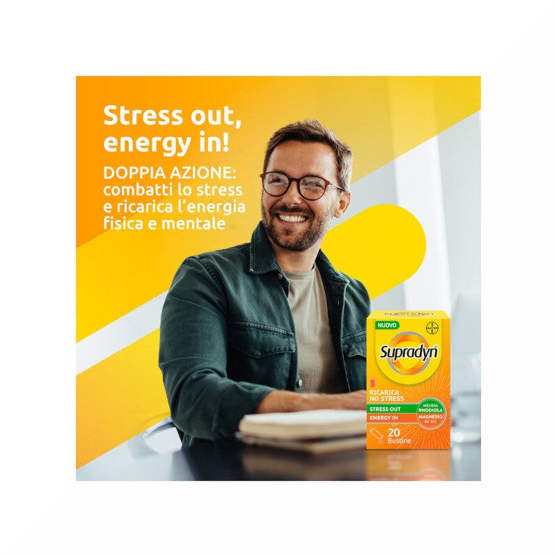 Supradyn Recharge No Stress Complément alimentaire à base de vitamines et de magnésium contre la fatigue due au stress 20 sachets