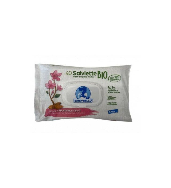 Elanco Sano & Bello Lingettes nettoyantes bio à l'huile d'amande douce pour chiens et chats, 40 pièces