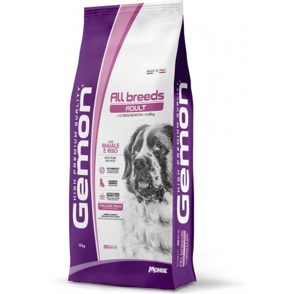 Gemon Dog All Breeds Adult Porc et Riz Croquettes pour Chiens Sac de 15 kg