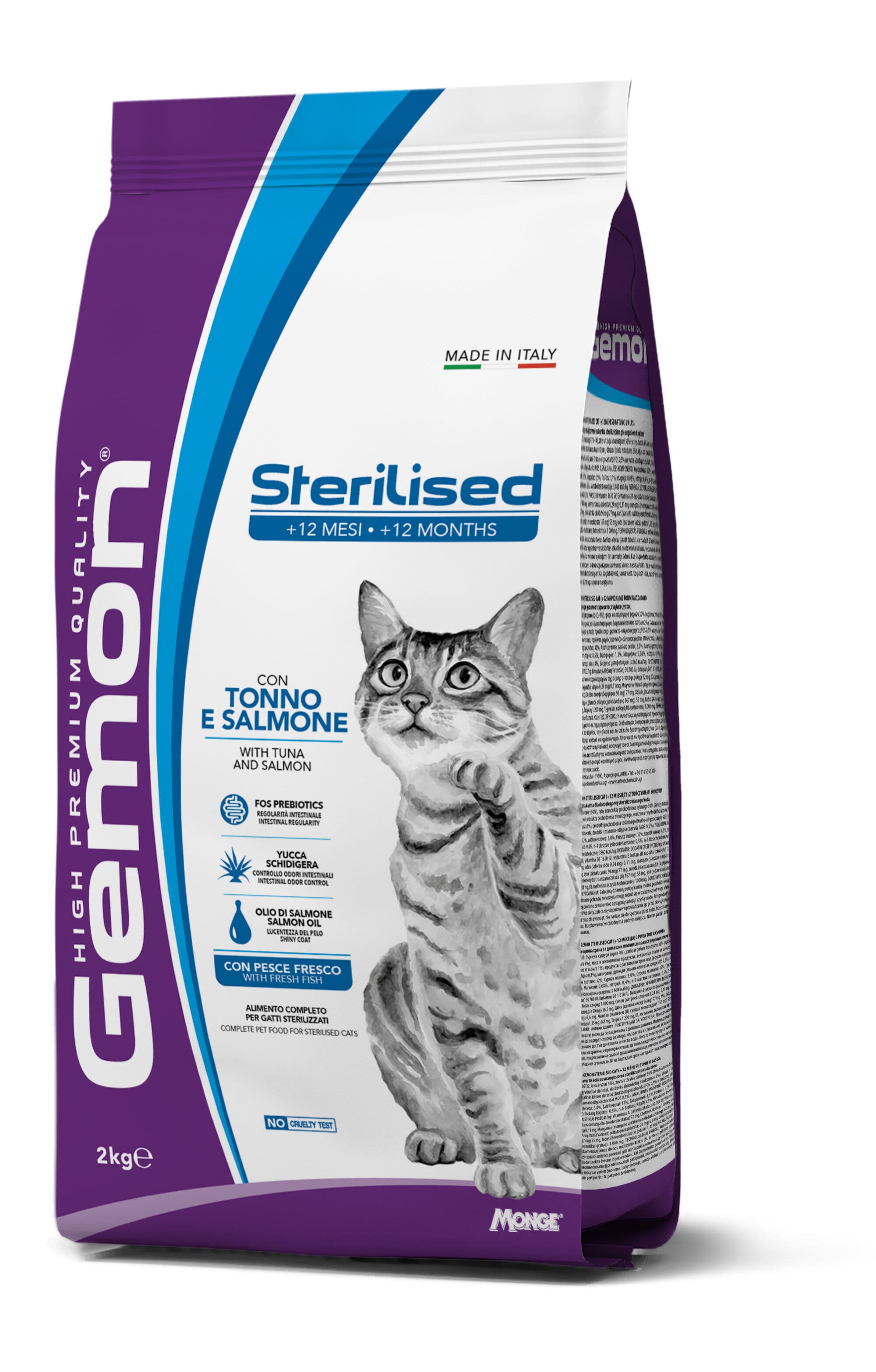 Gemon Sterilised Cat Thon et saumon Nourriture sèche pour chats adultes stérilisés Sac de 2 kg