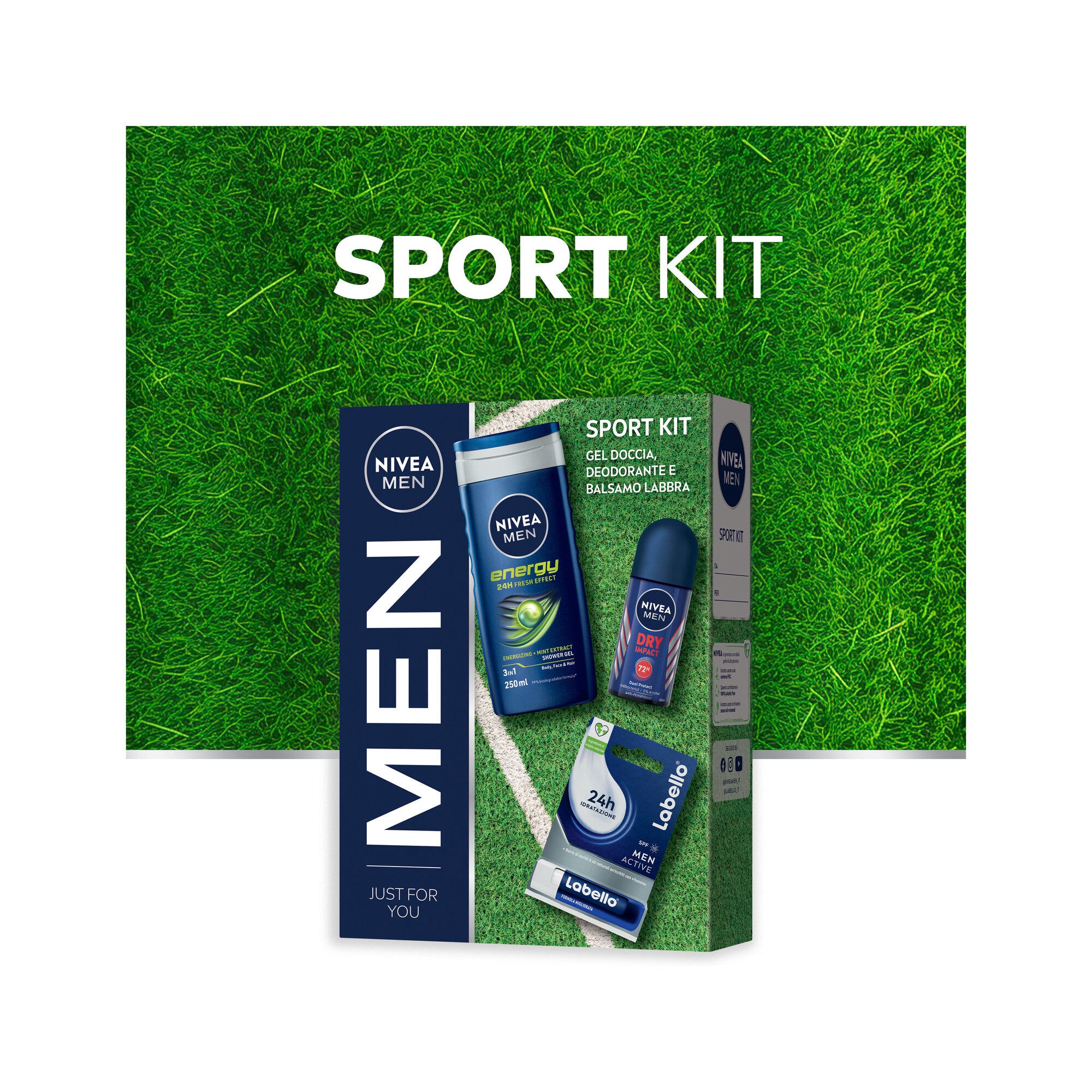 Nivea Men Sport Kit Cofanetto Con Doccia Shampoo 250ml Deodorante 50ml Burrocacao Labello Men 4.8g