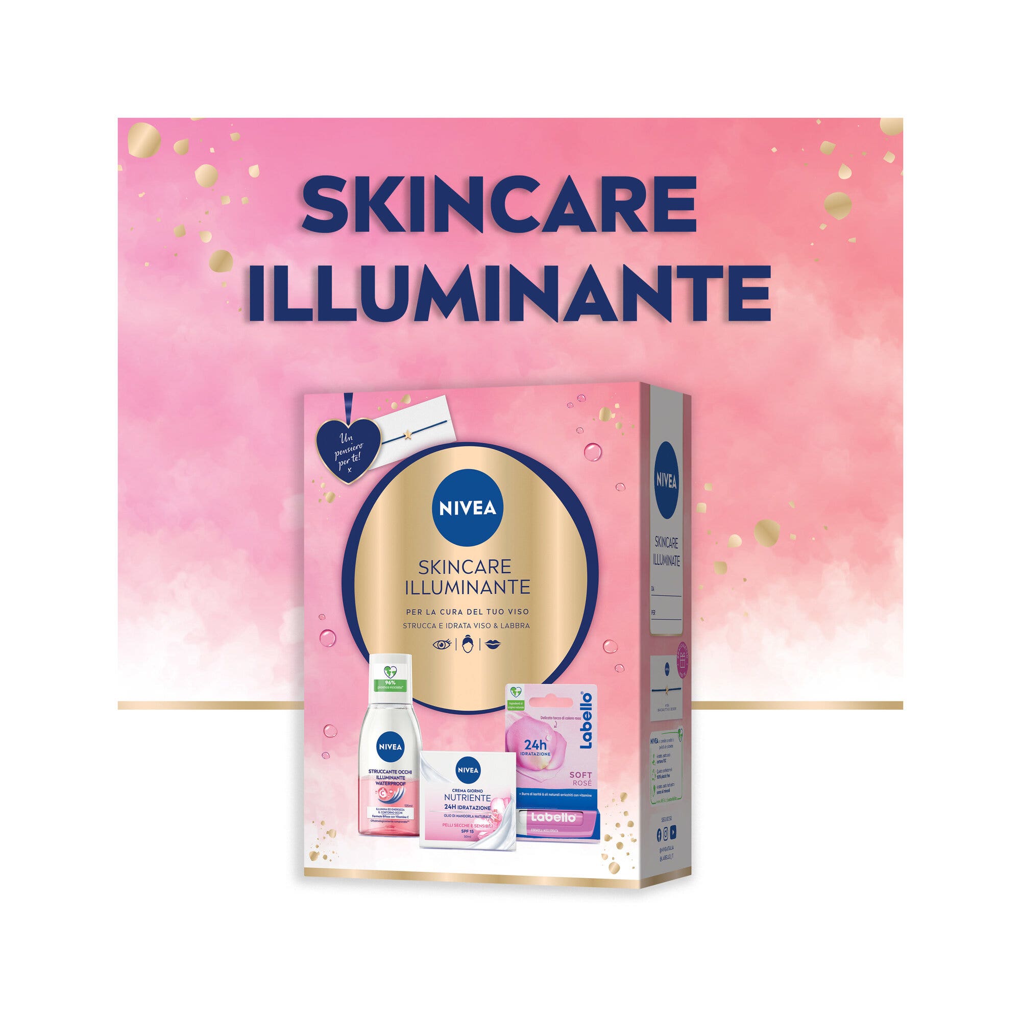 Nivea Skincare Illuminante Cofanetto Crema Viso 50ml Struccante Occhi 125ml Balsamo Labbra 4.8g